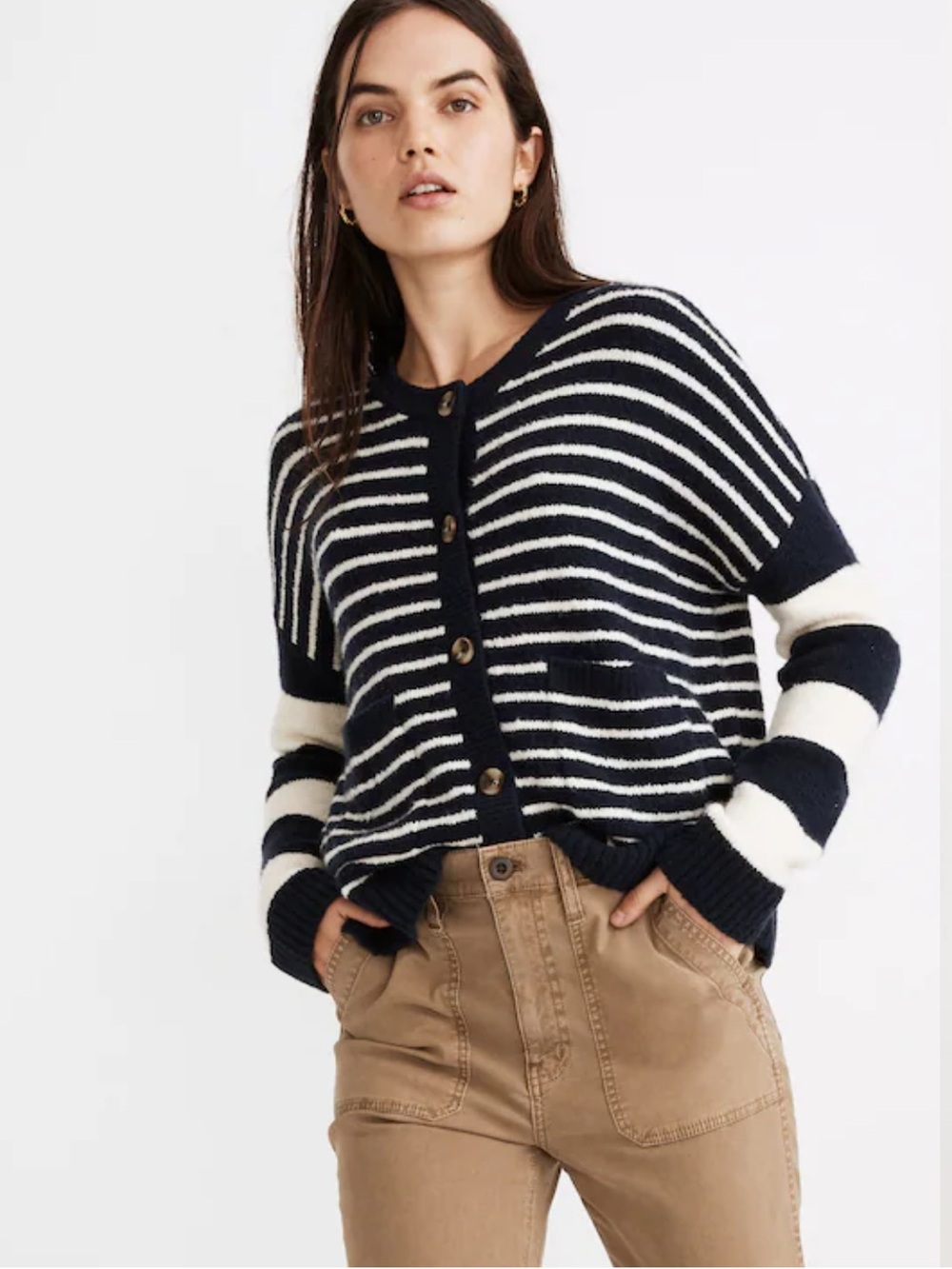 Madewell Stripe Play Colburne Cardigan Deep Navy Merino Wool Striped